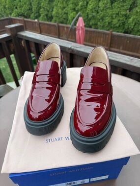 Stuart Weitzman Red Patent Leather Soho Loafers